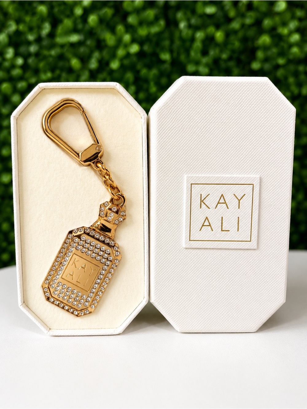 KAYALI Perfume Bottle Bag Charm Keychain Gold Rhinestone Limited Edition NWT